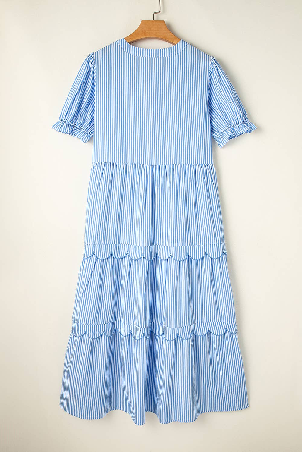 LAS Stripe Bubble Tiered Scallop Long Dress (S-XL)