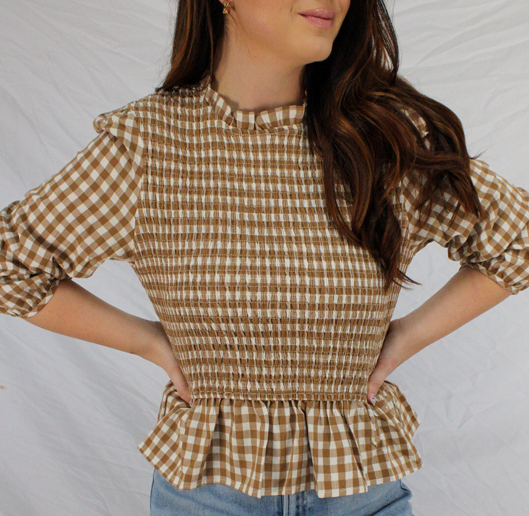 brown plaid smock top