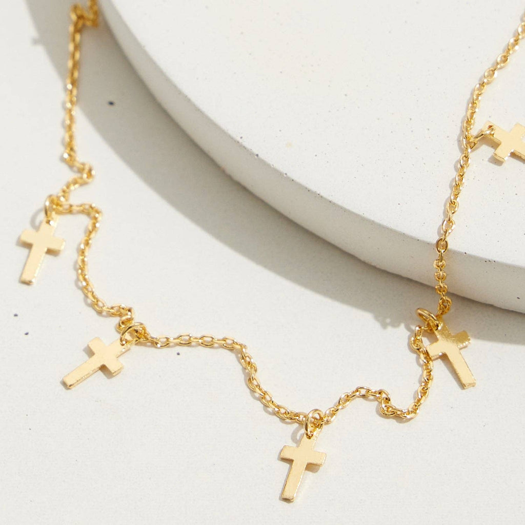 Delicate Gold-Dipped Dainty Cross Charm | Necklace