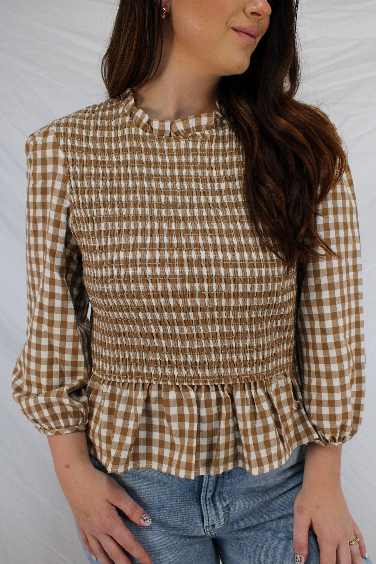 brown plaid smock top