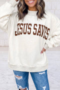 JESUS SAVES Letter Reversible Mock Neck Sweatshirt