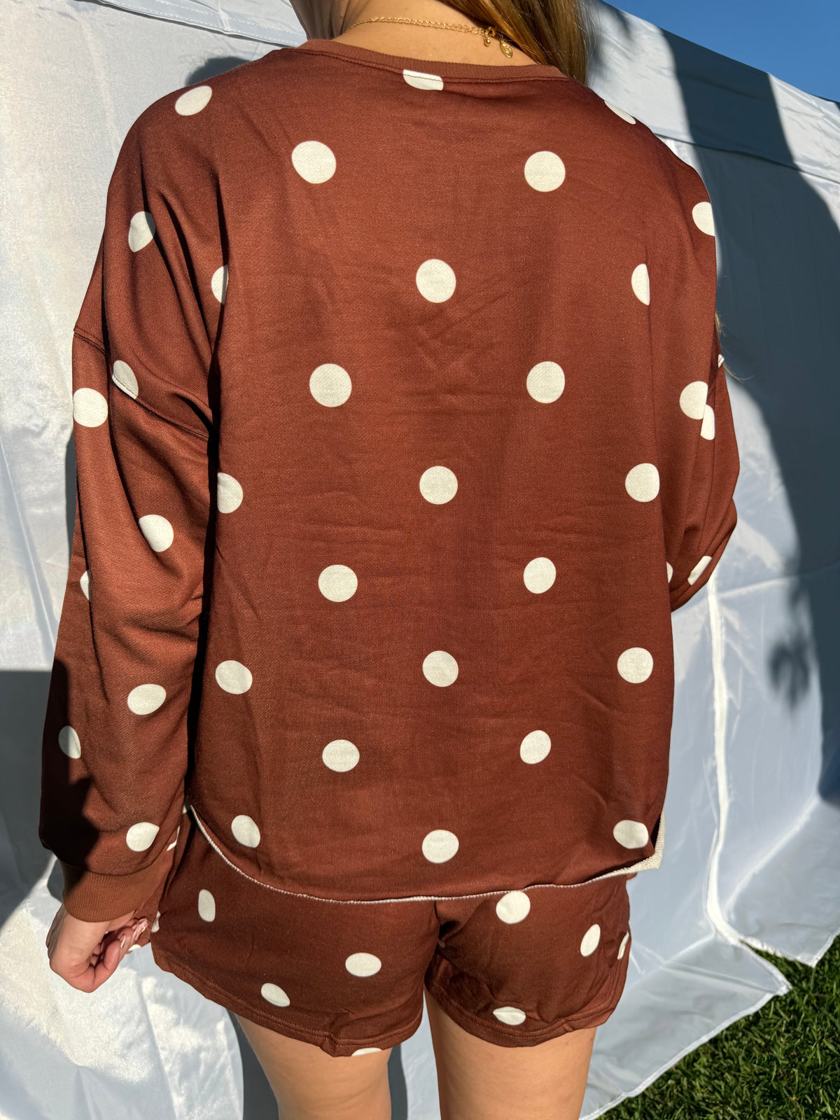 Polka Dot Raw Hem Relaxed Pullover Loose Skort Two Piece Set