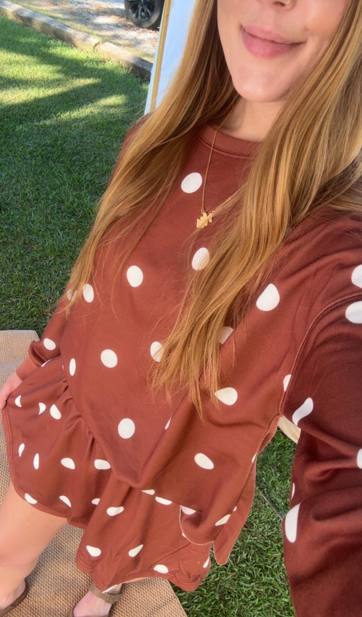 Polka Dot Raw Hem Relaxed Pullover Loose Skort Two Piece Set