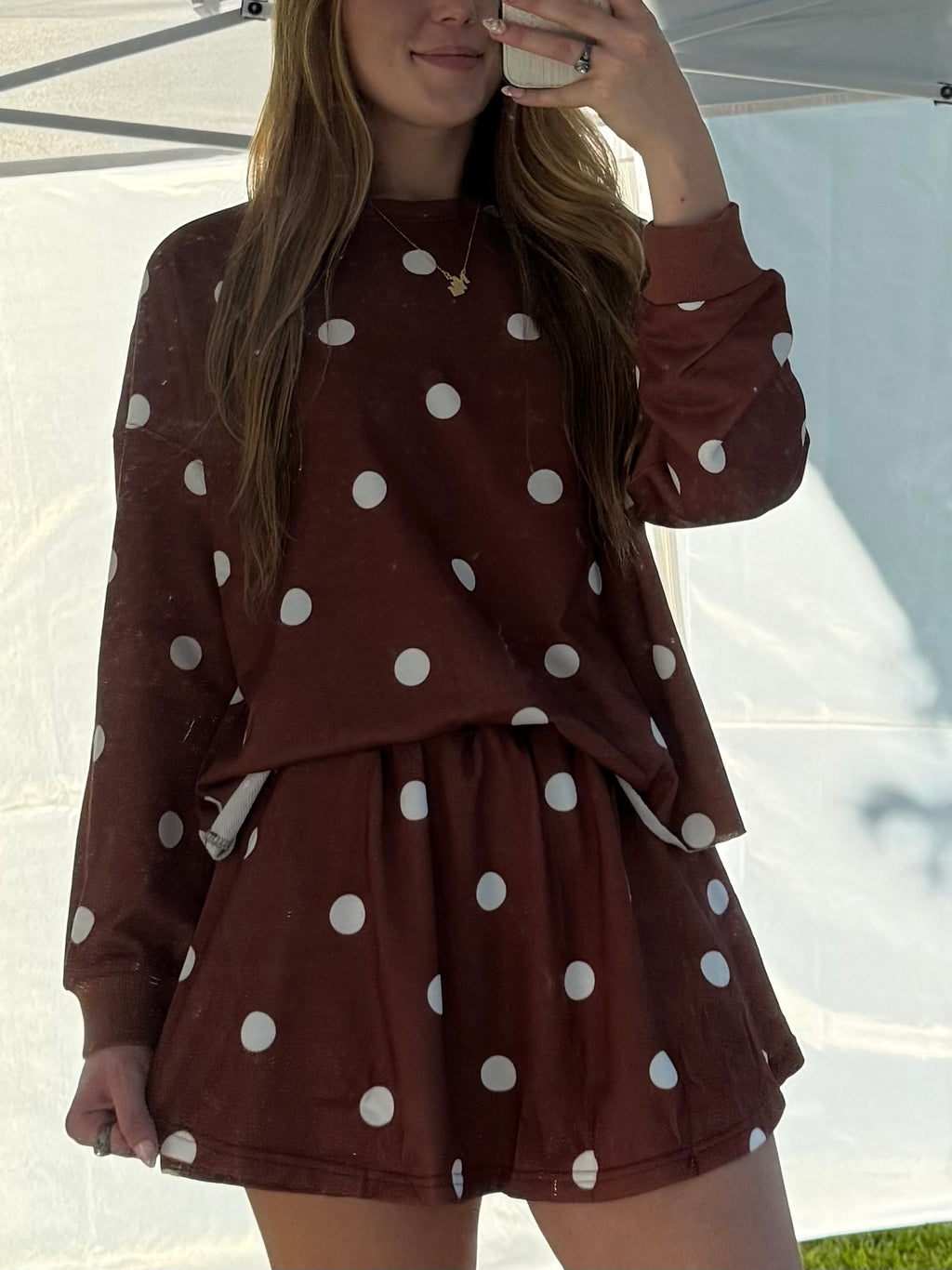 Polka Dot Raw Hem Relaxed Pullover Loose Skort Two Piece Set