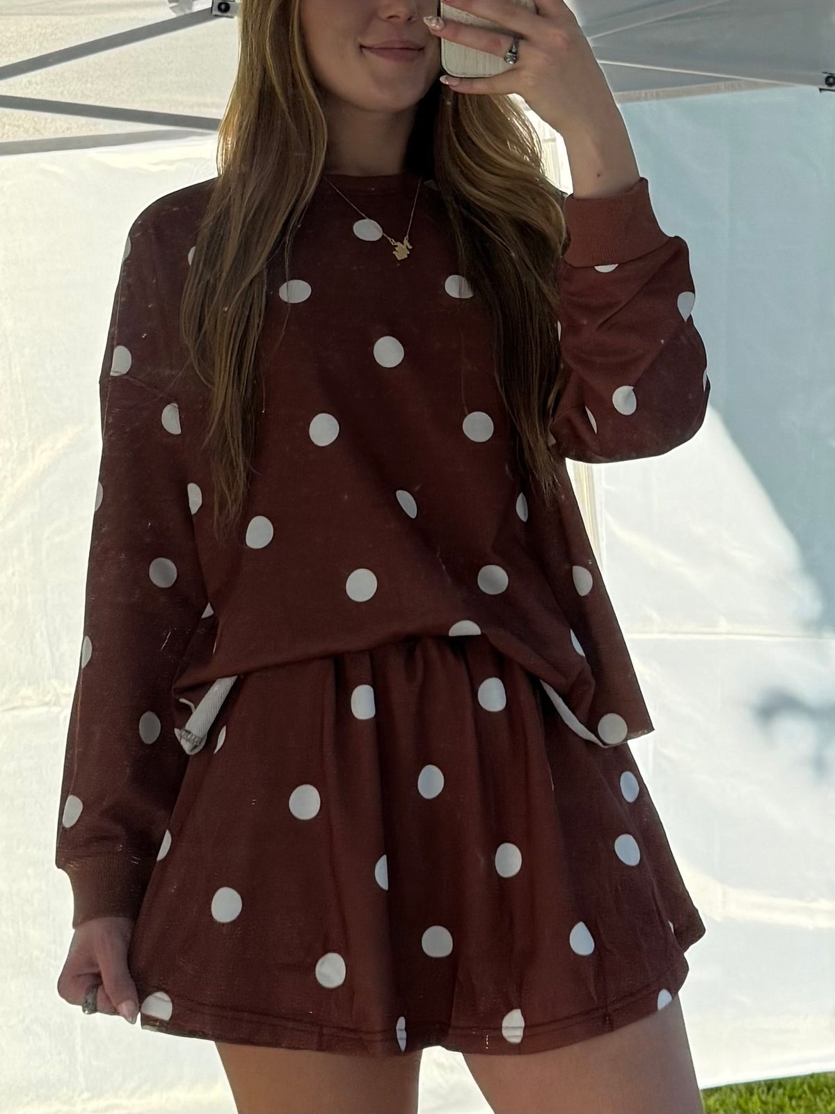 Polka Dot Raw Hem Relaxed Pullover Loose Skort Two Piece Set