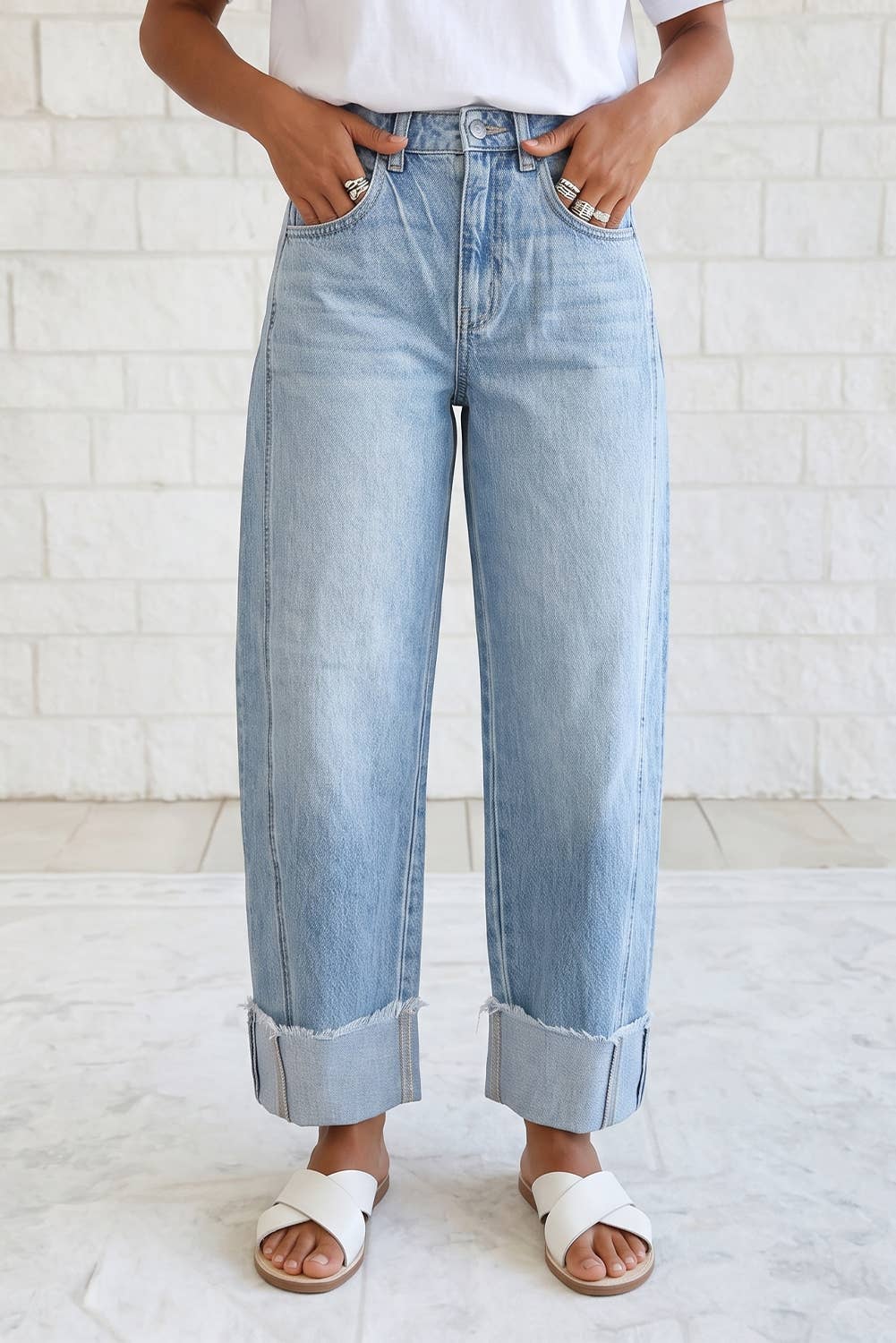 Raw Hem Turnup Loose Ankle-length Jeans