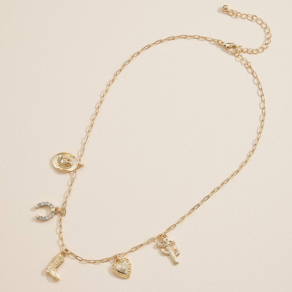 Western Charm Necklace | Horseshoe, Boot, Heart & Cactus Accents