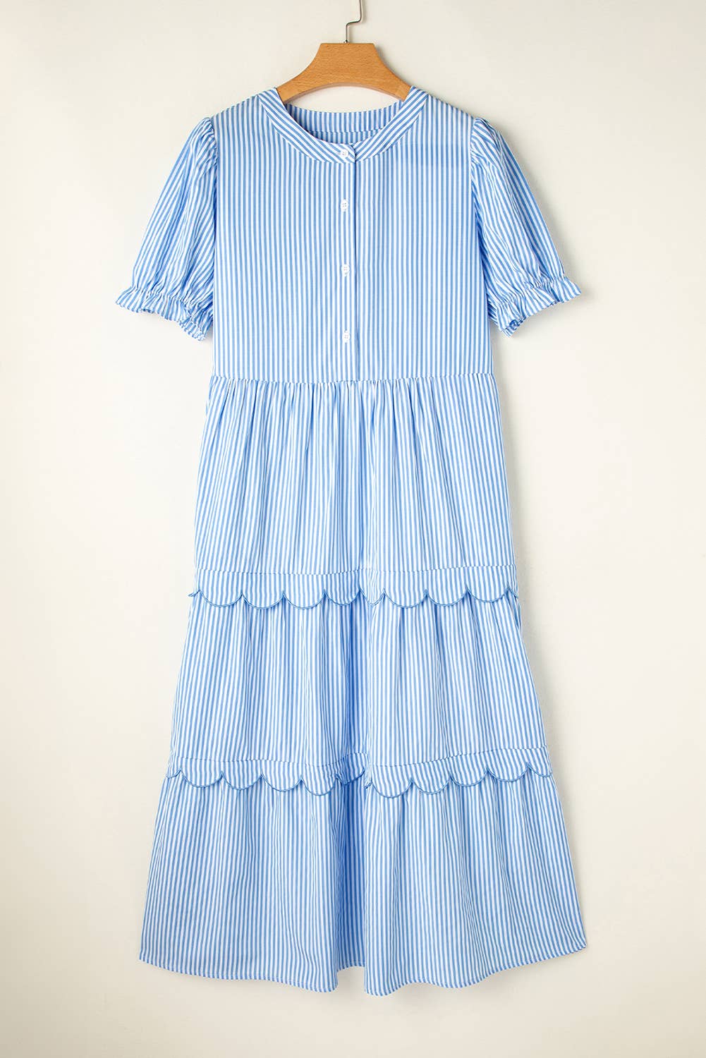 LAS Stripe Bubble Tiered Scallop Long Dress (S-XL)
