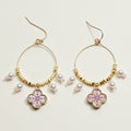Boho Floral Pearl Hoop Earrings | Porcelain-Inspired Jewelry