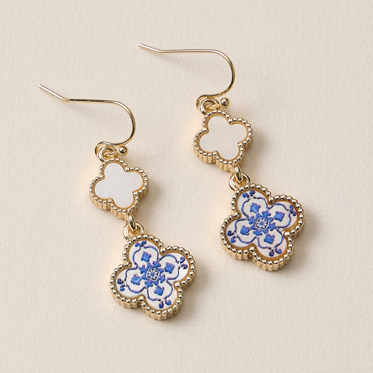 Elegant Blue Enamel Clover | Drop Earrings