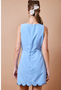 Faux suede a- line dress with contrast scallop trim