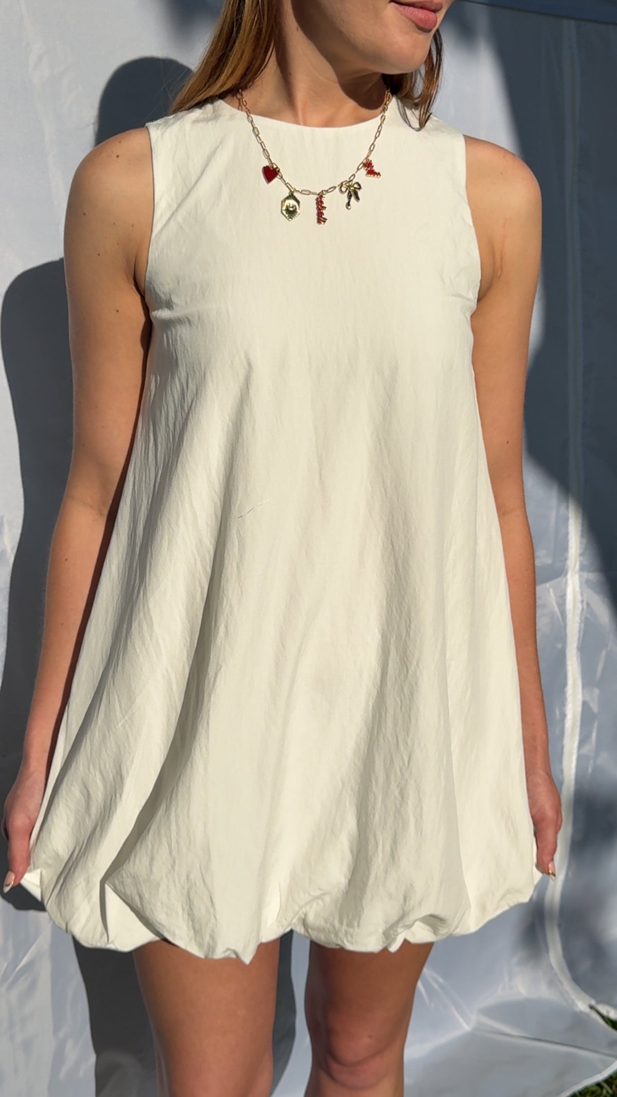 CD06633-Open Back Design Bubble Hem Mini Dress