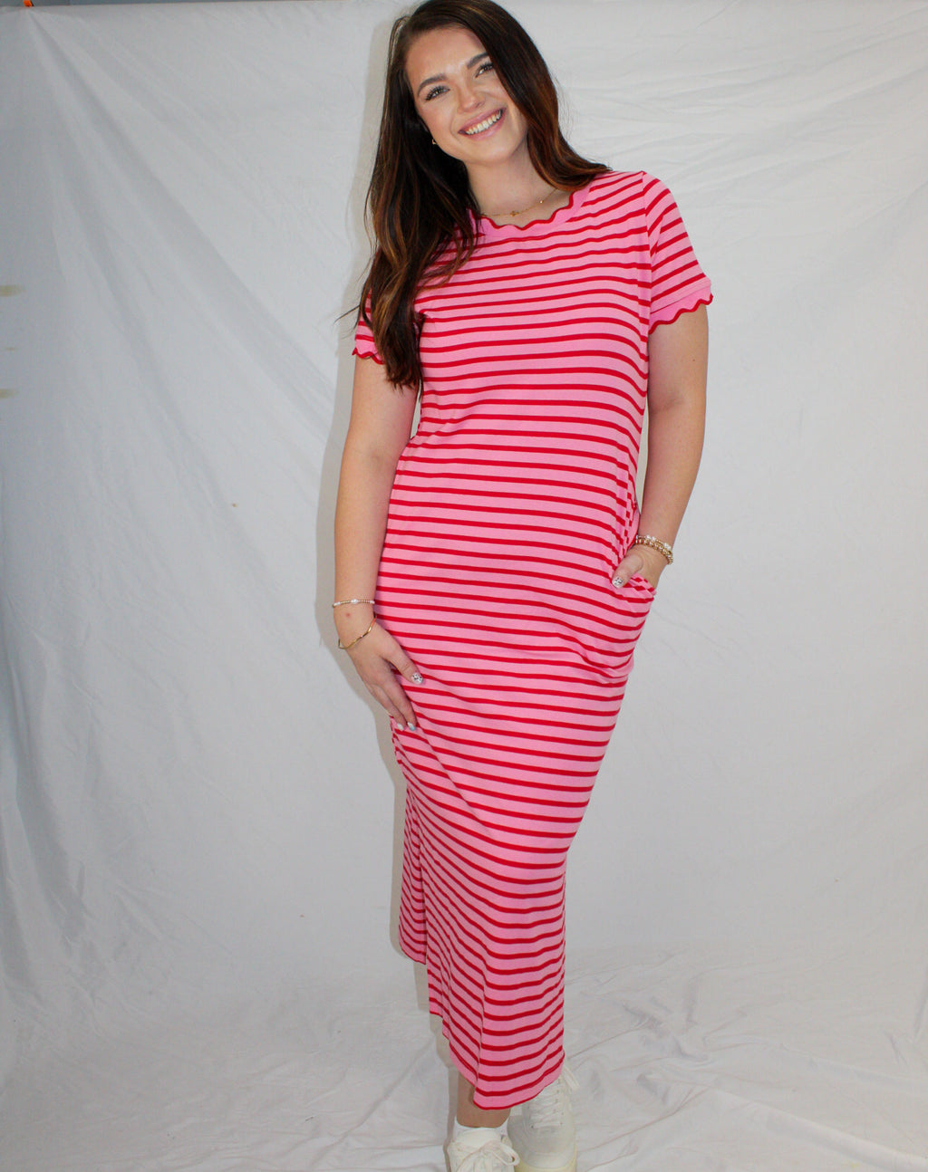 Scalloped striped tshirt dress