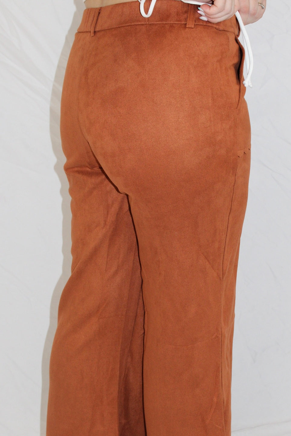 brown scalloped pants
