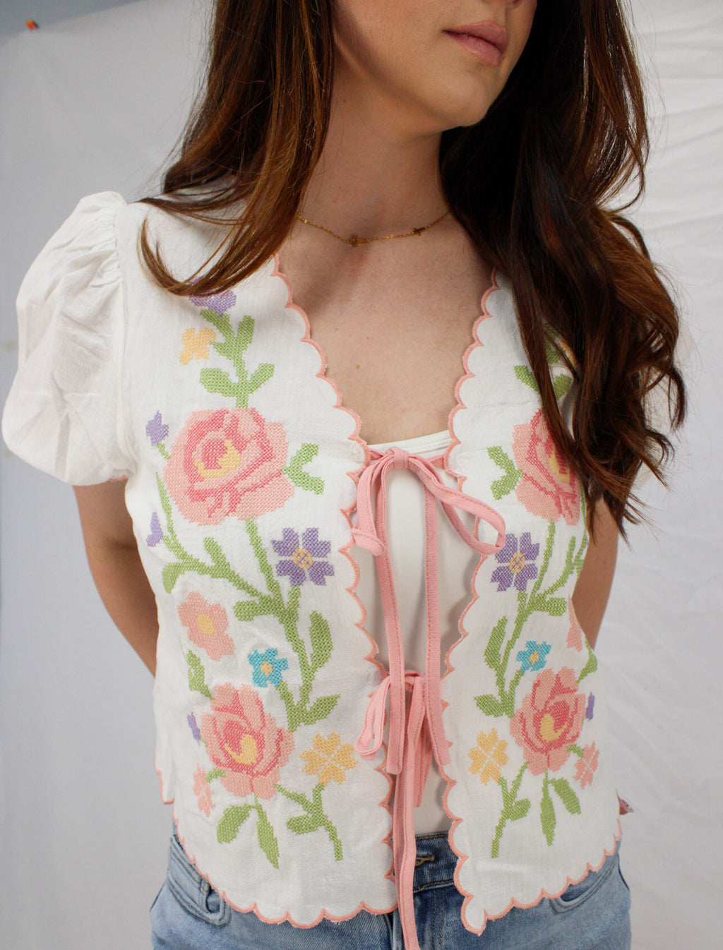 floral cross stitch top