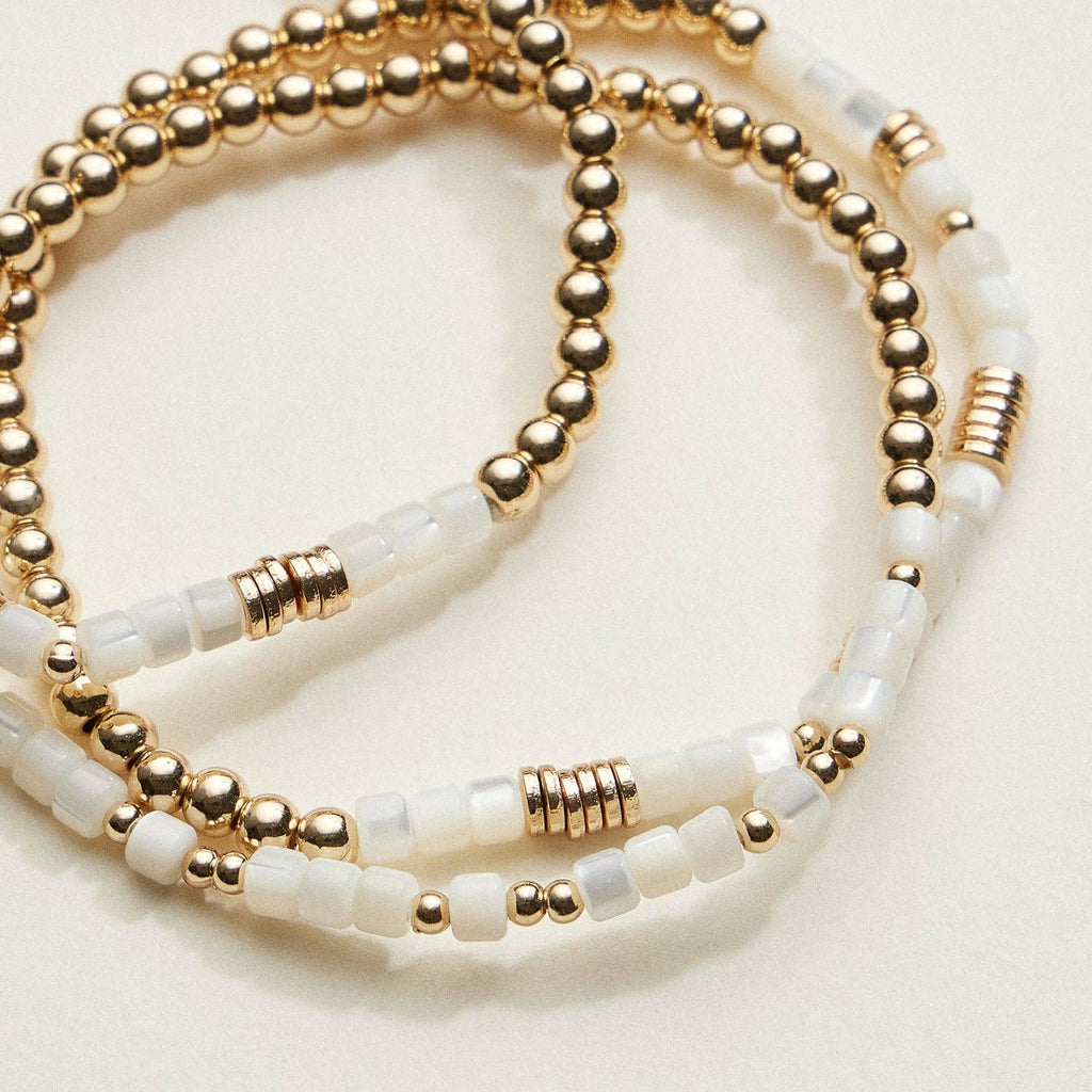 Gold Tone Coastal Glow Beaded Stretch Bracelet | Stackable Jewelry