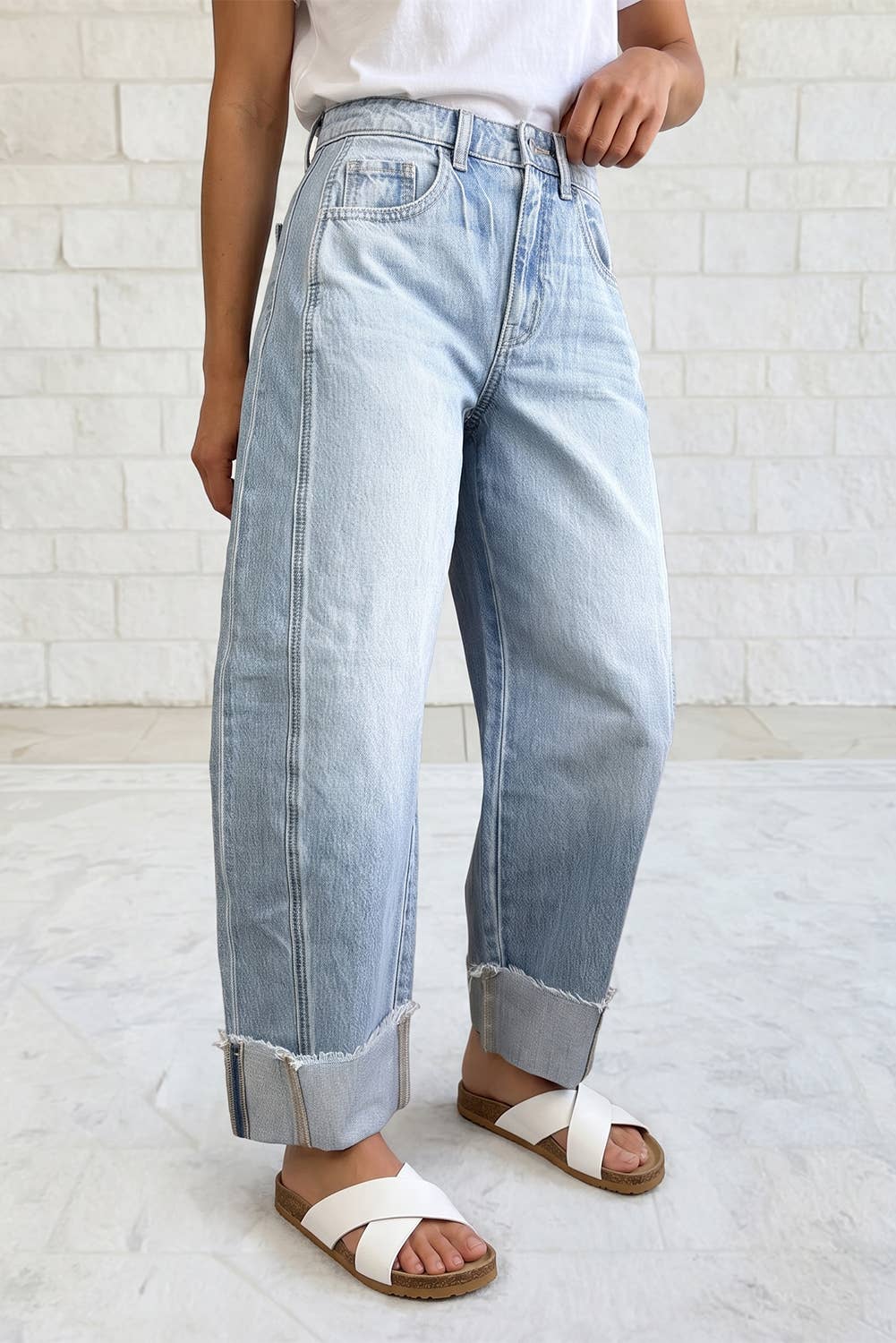 Raw Hem Turnup Loose Ankle-length Jeans