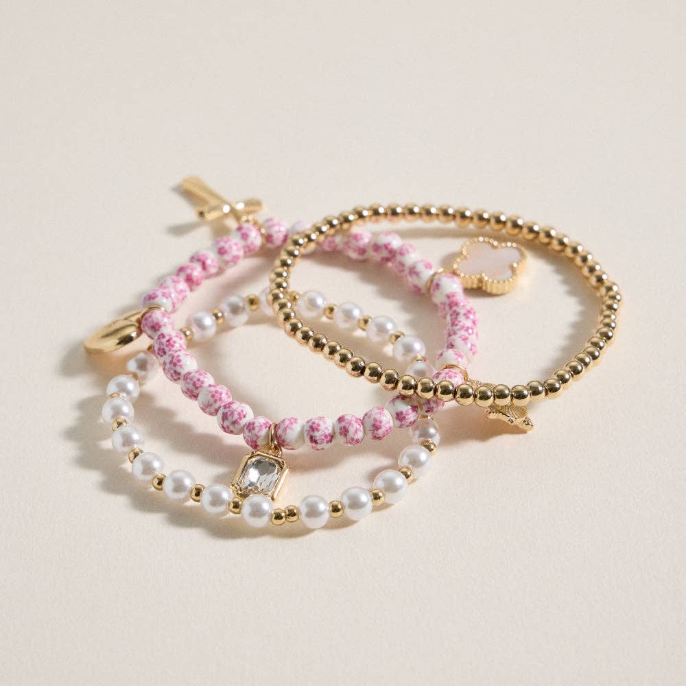 Pearl Beaded Charm Layered Bracelet