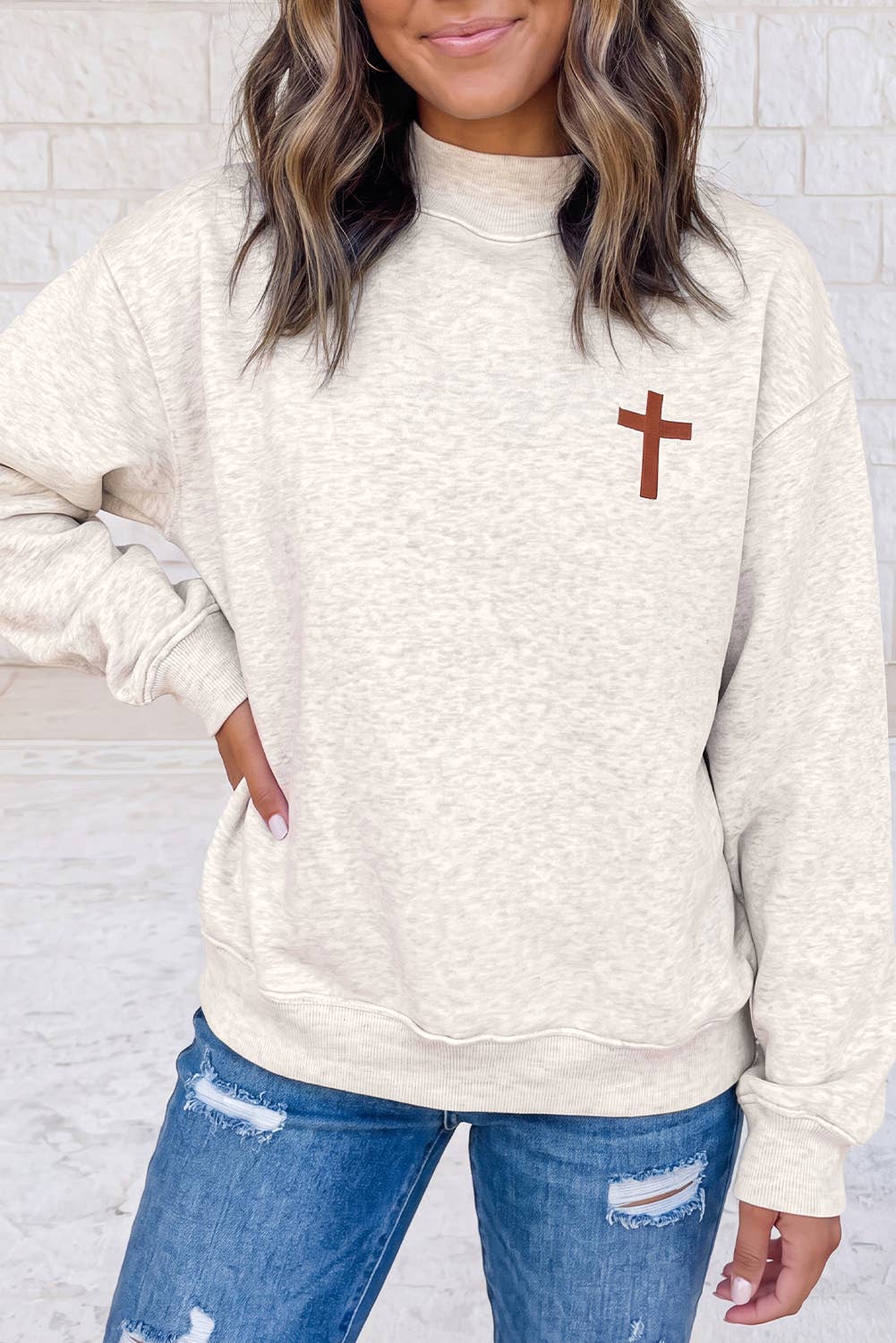 JESUS SAVES Letter Reversible Mock Neck Sweatshirt